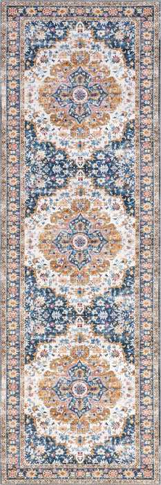 Washable Blue Multicolor Rug For High-Traffic Areas