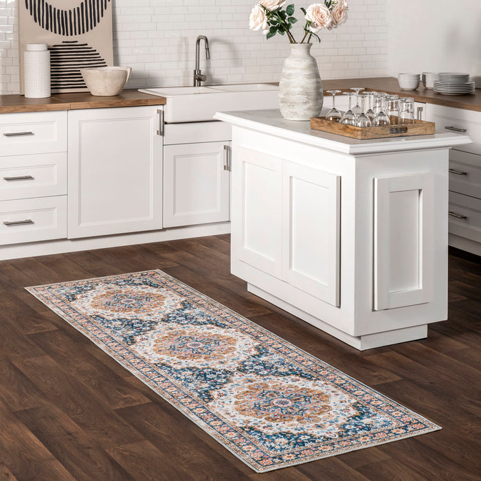 Washable Blue Multicolor Rug For High-Traffic Areas