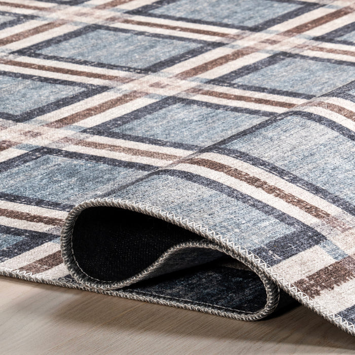 Washable Blue Plaid Area Rug for Cozy Spaces