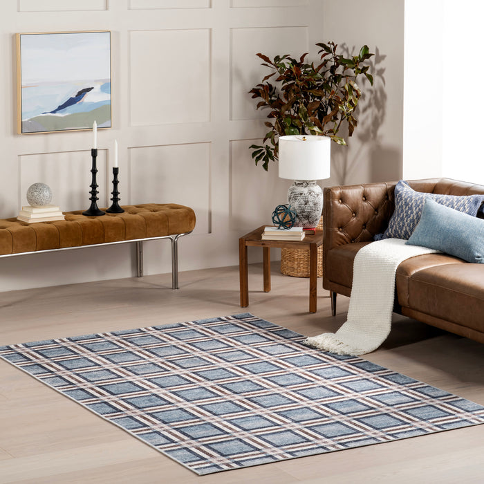 Washable Blue Plaid Area Rug for Cozy Spaces