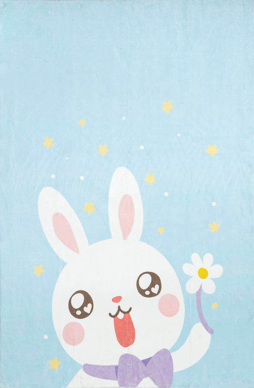 Washable Blue Rabbit Area Rug for Kids Nursery