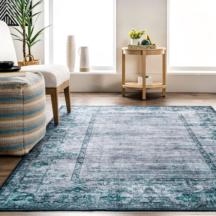 Washable Blue Rug for Busy Households and Pets