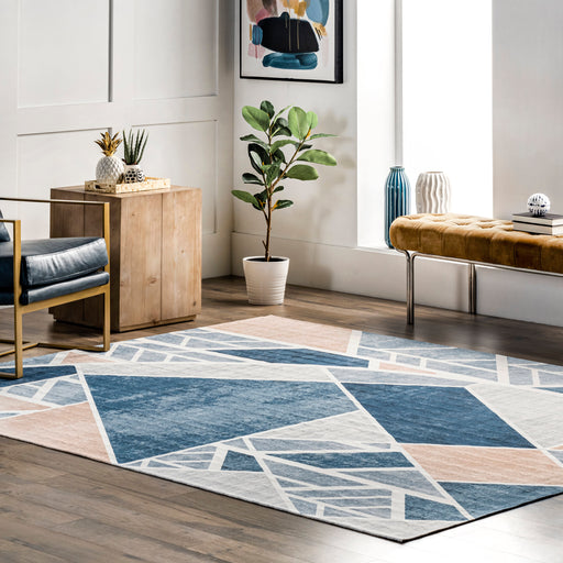 Washable Blue Stained Glass Rug for Kids Room 120x160 cm