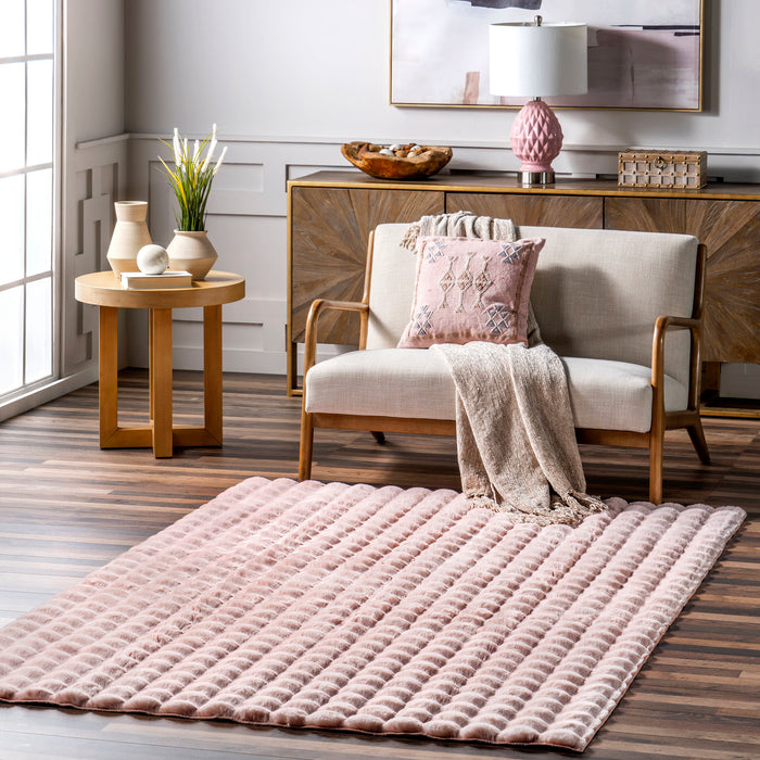 Washable Blush Checkered Plush Cloud Area Rug