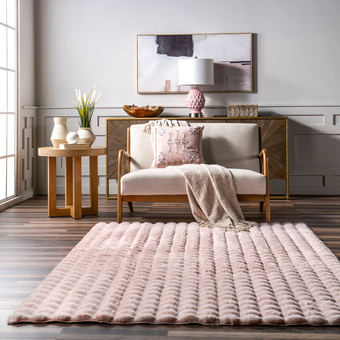 Washable Blush Checkered Plush Cloud Area Rug