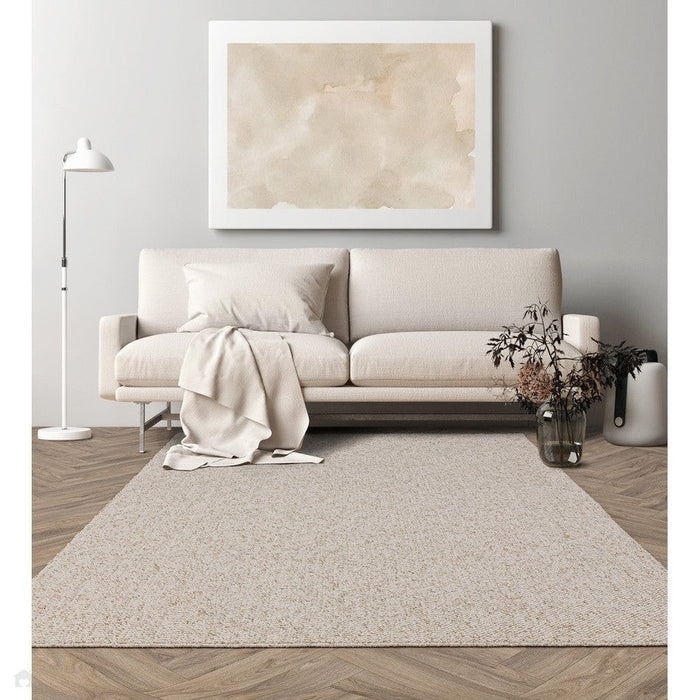 Washable Boden Modern Plain Bobble Textured Soft-Touch Polyester Flatweave Ivory Rug