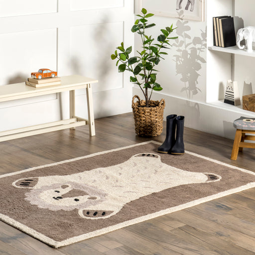 Washable Brown Bear Nursery Area Rug 100x150 cm