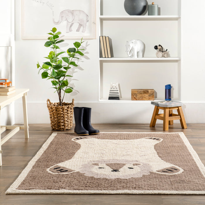 Washable Brown Bear Nursery Area Rug 100x150 cm