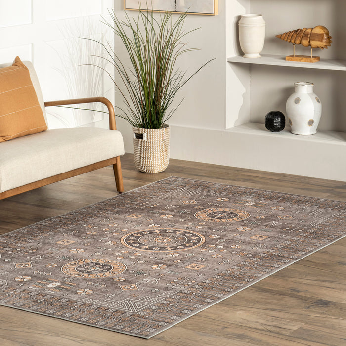 Washable Brown Disks Area Rug 120 cm x 180 cm