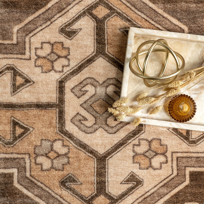 Washable Brown Medallion Area Rug for Home Décor