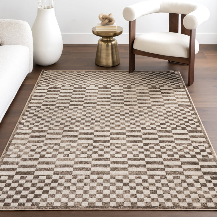 Washable Brown Tiled Area Rug for High Traffic Areas