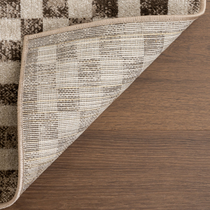 Washable Brown Tiled Area Rug for High Traffic Areas