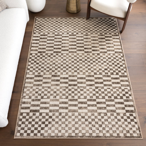 Washable Brown Tiled Area Rug for High Traffic Areas