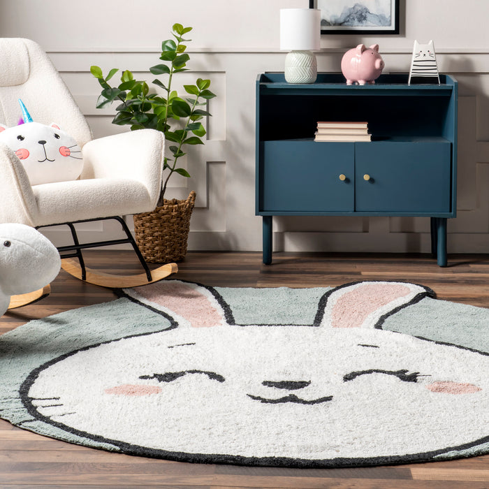 Washable Bunny Playroom Rug in Grey for Kids