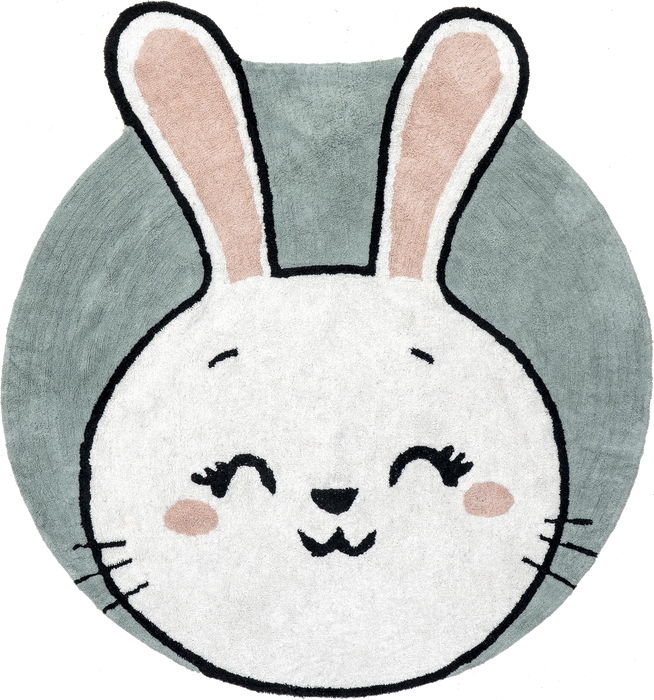 Washable Bunny Playroom Rug in Grey for Kids