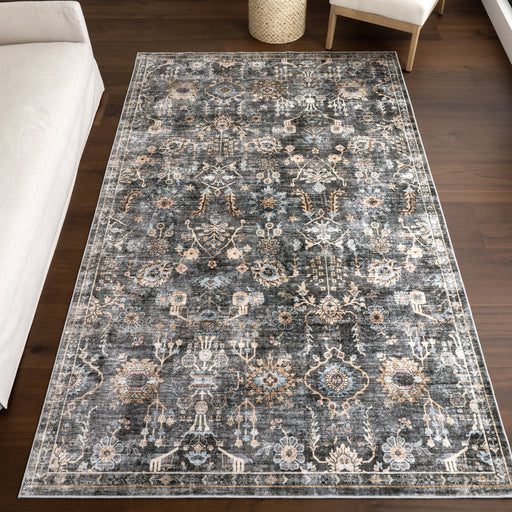 Washable Charcoal Medallion Area Rug 120x180 cm