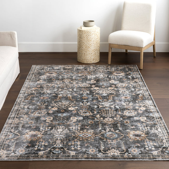 Washable Charcoal Medallion Area Rug 120x180 cm