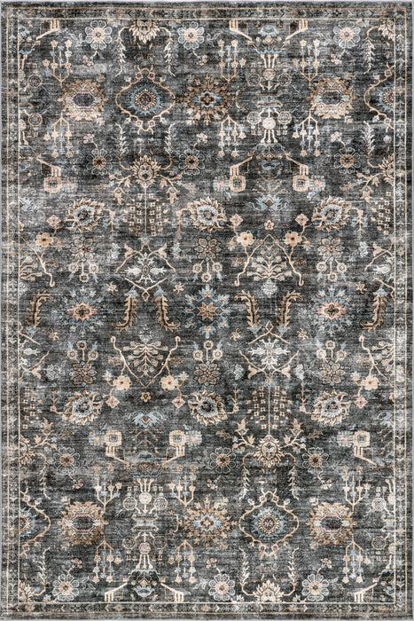 Washable Charcoal Medallion Area Rug 120x180 cm