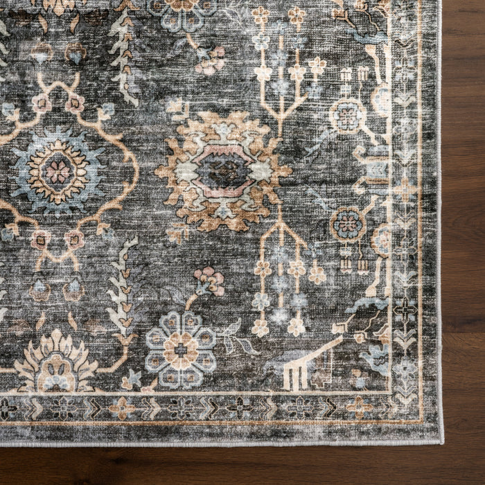 Washable Charcoal Medallion Area Rug 140x200 cm