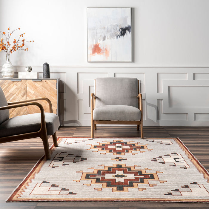 Washable Colorful Shapes Area Rug 152 X 244 Cm Ivory