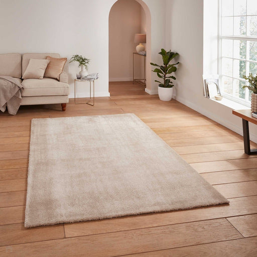 Washable Cove Sleek Low Pile Texture Soft Plain Polyproplene Shaggy Beige Rug