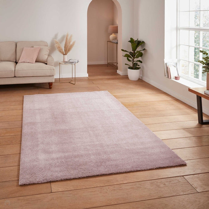 Washable Cove Sleek Low Pile Texture Soft Plain Polyproplene Shaggy Rose Rug