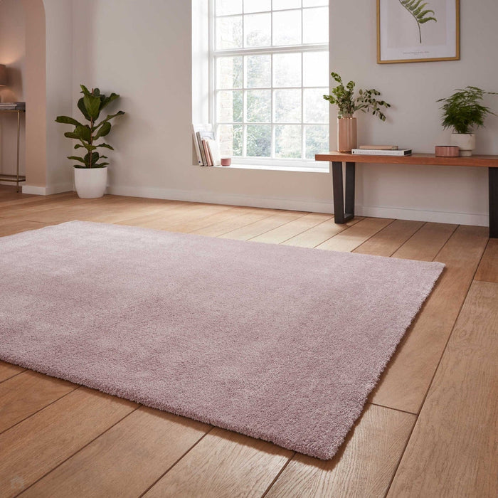 Washable Cove Sleek Low Pile Texture Soft Plain Polyproplene Shaggy Rose Rug