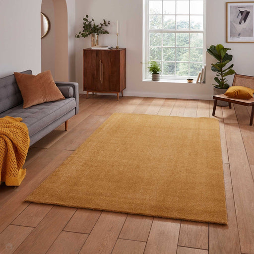 Washable Cove Sleek Low Pile Texture Soft Plain Polyproplene Shaggy Yellow Rug