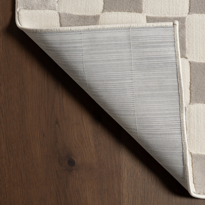 Washable Cream Geometric Rug Crafted From Recycled PET Yarn