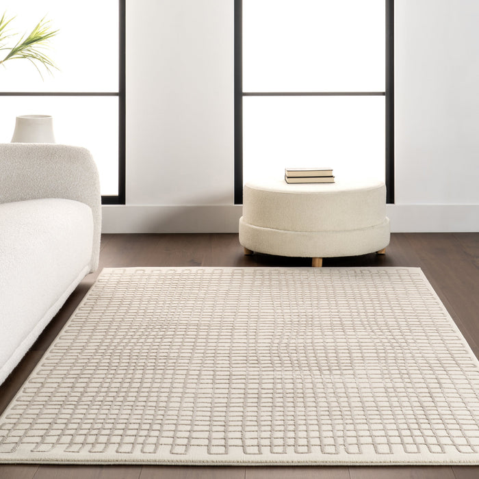 Washable Cream Geometric Textured Rug 160x230 cm