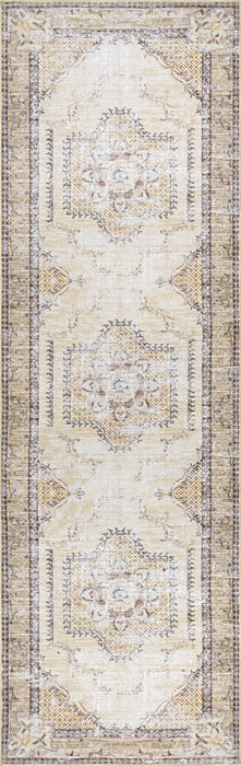 Washable Cream Medallion Area Rug for High Traffic Spaces