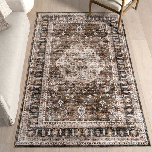 Washable Dark Brown Spill Resistant Rug for High Traffic Areas