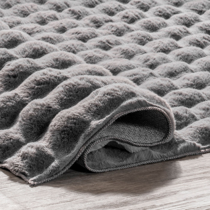 Washable Dark Grey Checkered Plush Cloud Area Rug