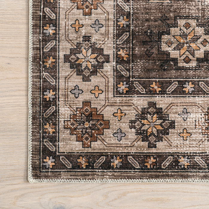 Washable Distressed Rug in Dark Brown for Modern Spaces