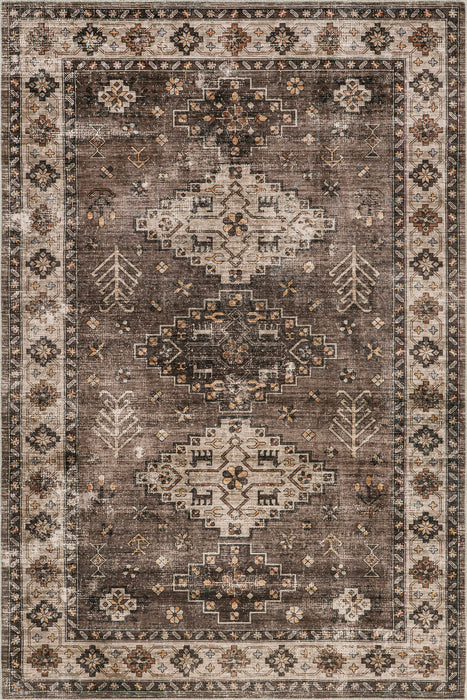 Washable Distressed Rug in Dark Brown for Modern Spaces