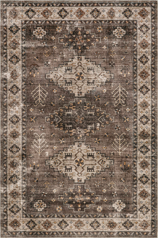 Washable Distressed Rug in Dark Brown for Modern Spaces