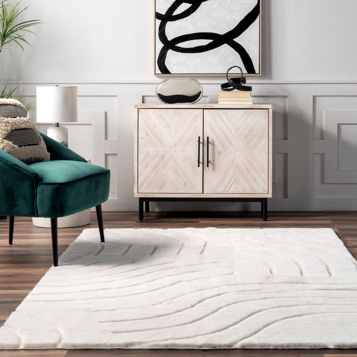 Washable Faux Rabbit Area Rug 120 cm White