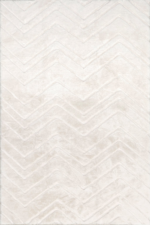 Washable Faux Rabbit Rug in Off White Chevron Design