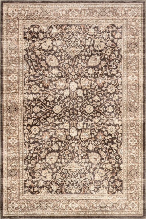 Washable Floral Area Rug 80cm Dark Brown