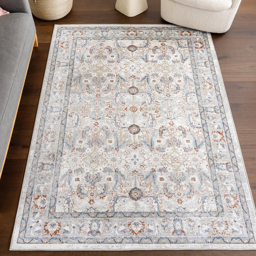 Washable Floral Medallion Rug in Rust for Living Room