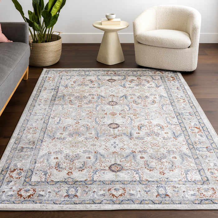 Washable Floral Medallion Rug in Rust for Living Room