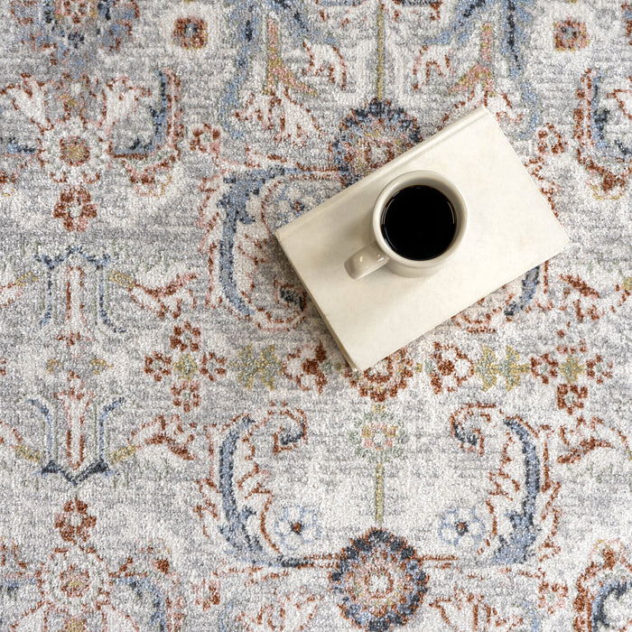 Washable Floral Medallion Rug in Rust for Living Room