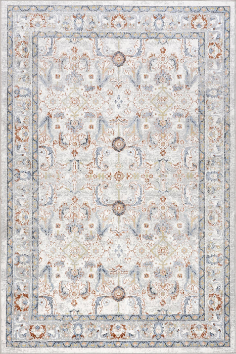 Washable Floral Medallion Rug in Rust for Living Room