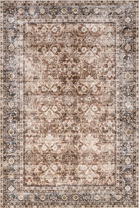 Washable Floral Rug for High-Traffic Areas in Brown