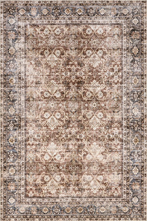 Washable Floral Rug for High-Traffic Areas in Brown