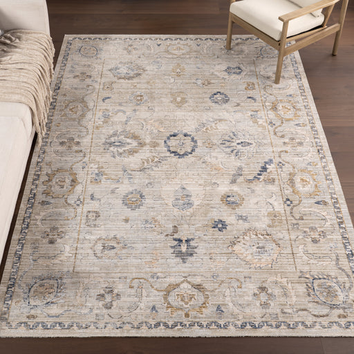 Washable Floral Rug for Indoor and Outdoor Use in Cream