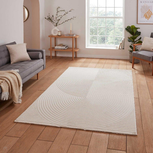 Washable Flores 1924 Modern Super-Soft Spiral Textured Eco-Friendly Recycled Polyester Pile Cream/Ivory Rug