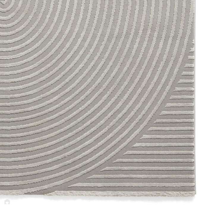 Washable Flores 1924 Modern Super-Soft Spiral Textured Polyester Pile Grey/Light Grey Rug