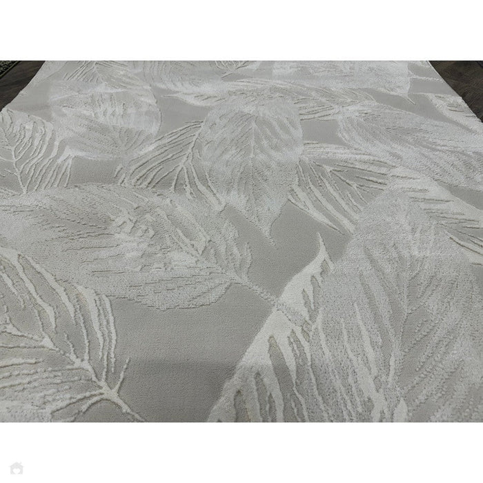 Washable Flores 1925 Modern Super-Soft Floral Leaves Verdant Textured Eco-Friendly Recycled Polyester Pile Cream/Ivory Rug