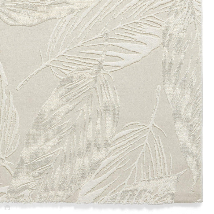 Washable Flores 1925 Modern Super-Soft Floral Leaves Verdant Textured Eco-Friendly Recycled Polyester Pile Cream/Ivory Rug